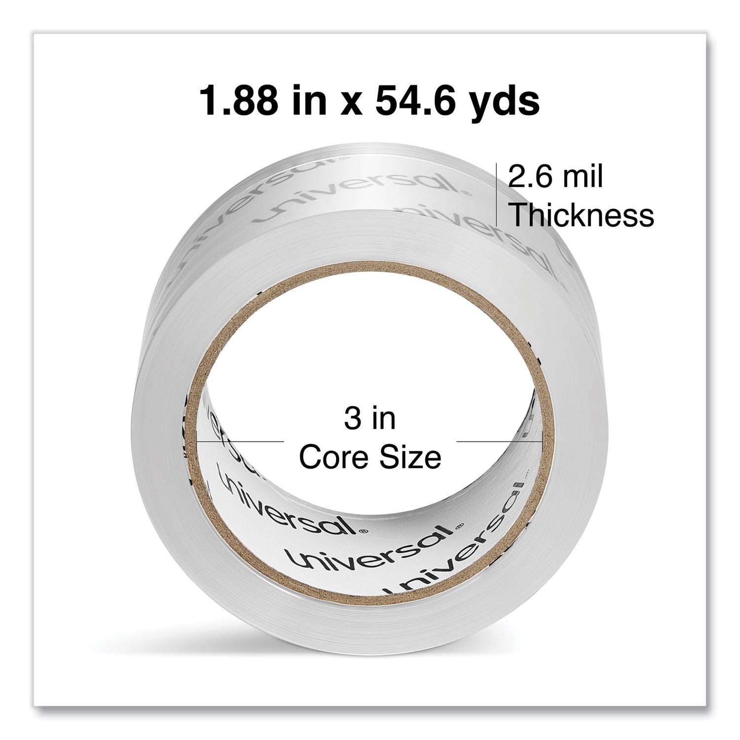 Universal® Moving and Storage Packing Tape, 3" Core, 1.88" x 54.6 yd, Clear, 6/Pack