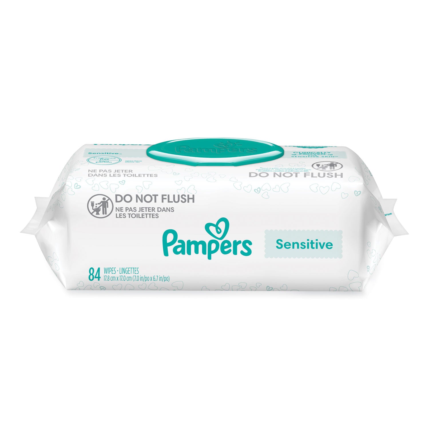 Pampers® Sensitive Baby Wipes, 1-Ply, 6.7 x 7, Unscented, White, 84/Pack, 7/Carton