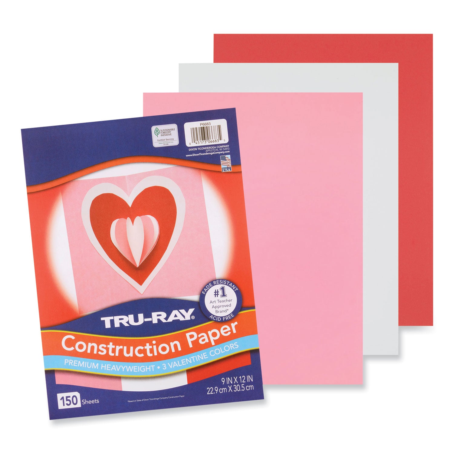 Pacon® Tru-Ray Construction Paper, 70 lb Text Weight, 9 x 12, Assorted Valentine Colors, 150/Pack