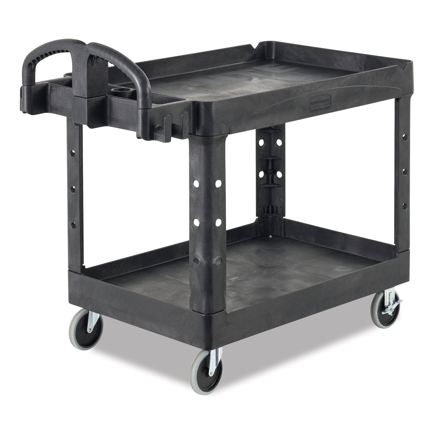 Rubbermaid® Commercial BRUTE Heavy-Duty Utility Cart with Lipped Shelves, Plastic, 2 Shelves, 500 lb Capacity, 17.13" x 38.5" x 38.88", Black