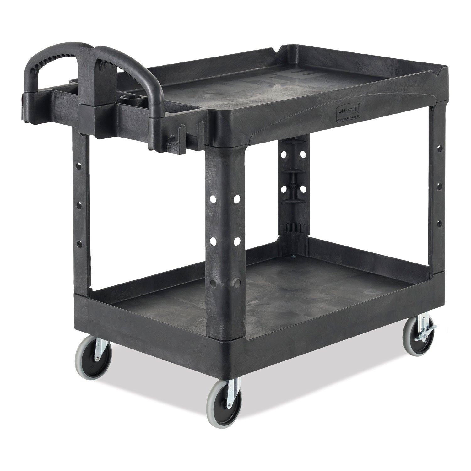 Rubbermaid® Commercial BRUTE Heavy-Duty Utility Cart with Lipped Shelves, Plastic, 2 Shelves, 500 lb Capacity, 25.9" x 45.2" x 32.2", Black