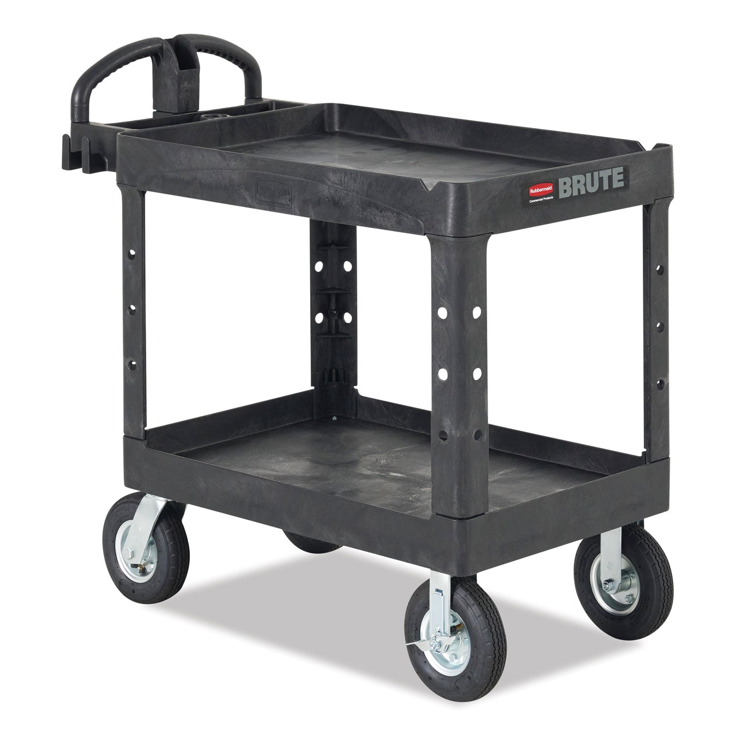 Rubbermaid® Commercial BRUTE Heavy-Duty Utility Cart with Lipped Shelves, Plastic, 2 Shelves, 500 lb Capacity, 25.9" x 45.2" x 32.2", Black