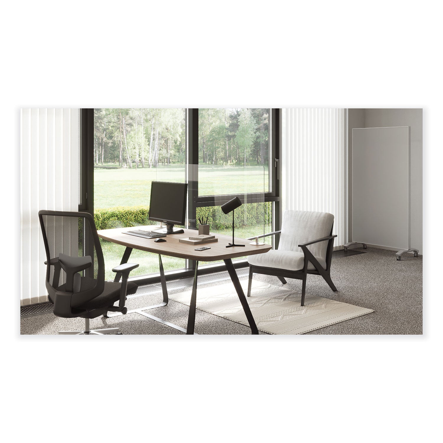 Ghent Desktop Free Standing Acrylic Protection Screen, 59 X 5 X 24, Frost