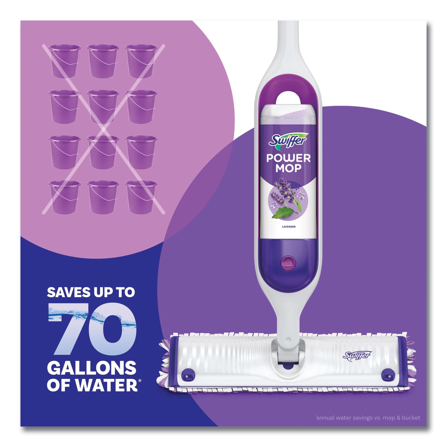 Swiffer® PowerMop Cleaning Solution and Pads Refill Pack, Lavender, 25.3 oz Bottle and 5 Pads per Pack, 4 Packs/Carton