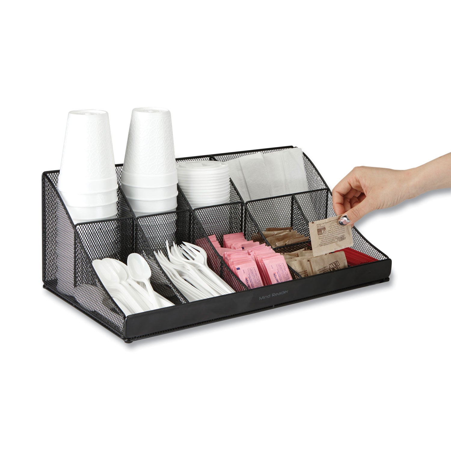 Mind Reader Network Collection 11-Compartment Coffee Cup and Condiment Countertop Organizer, 9.5 x 17.88 x 6.63, Black