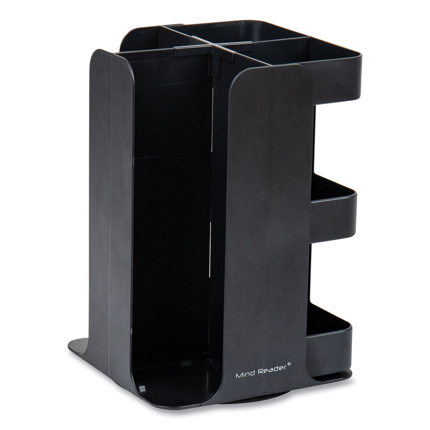 Mind Reader Anchor Collection 8-Compartment Coffee Cup, Lid, and Condiment Carousel Countertop Organizer, 8 x 8 x 12, Black
