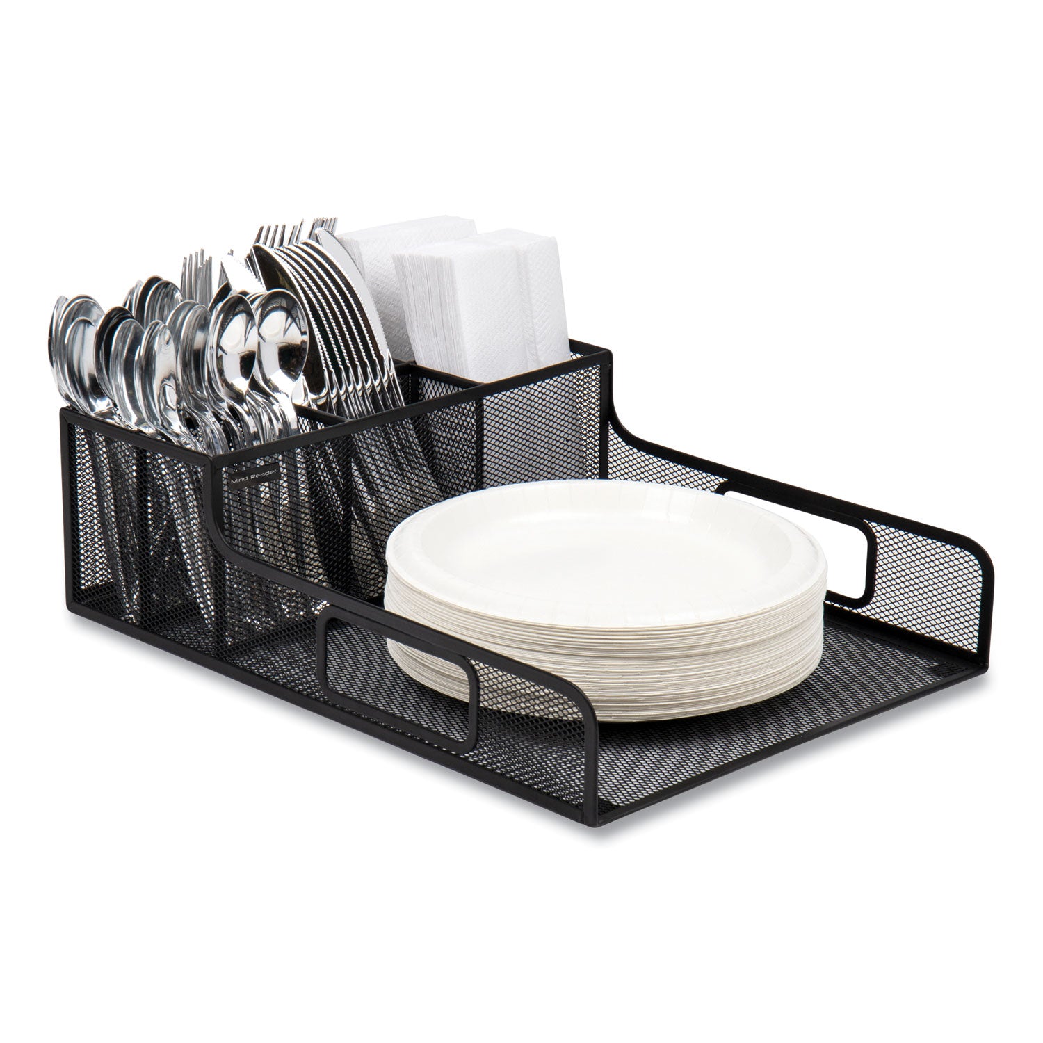 Mind Reader Network Collection Utensil, Napkin and Plate Countertop Organizer, 11.5 x 14.75 x 5.5, Metal, Black