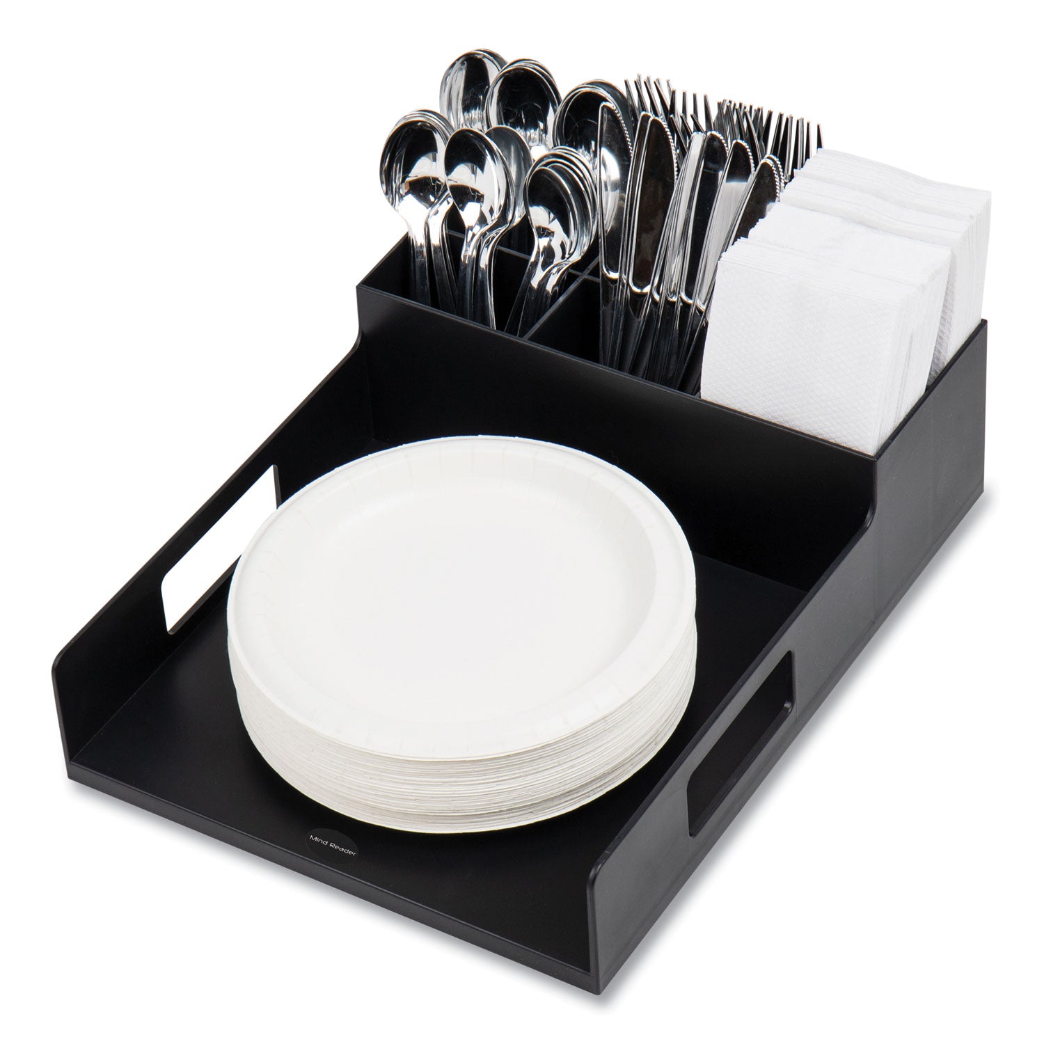 Mind Reader Network Collection Utensil, Napkin and Plate Countertop Organizer, 15.2 x 11.5 x 4.45, Plastic, Black
