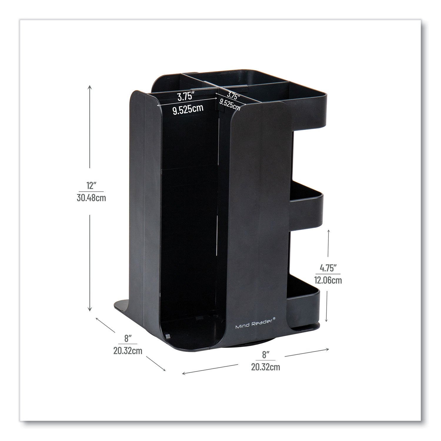 Mind Reader Anchor Collection 8-Compartment Coffee Cup, Lid, and Condiment Carousel Countertop Organizer, 8 x 8 x 12, Black