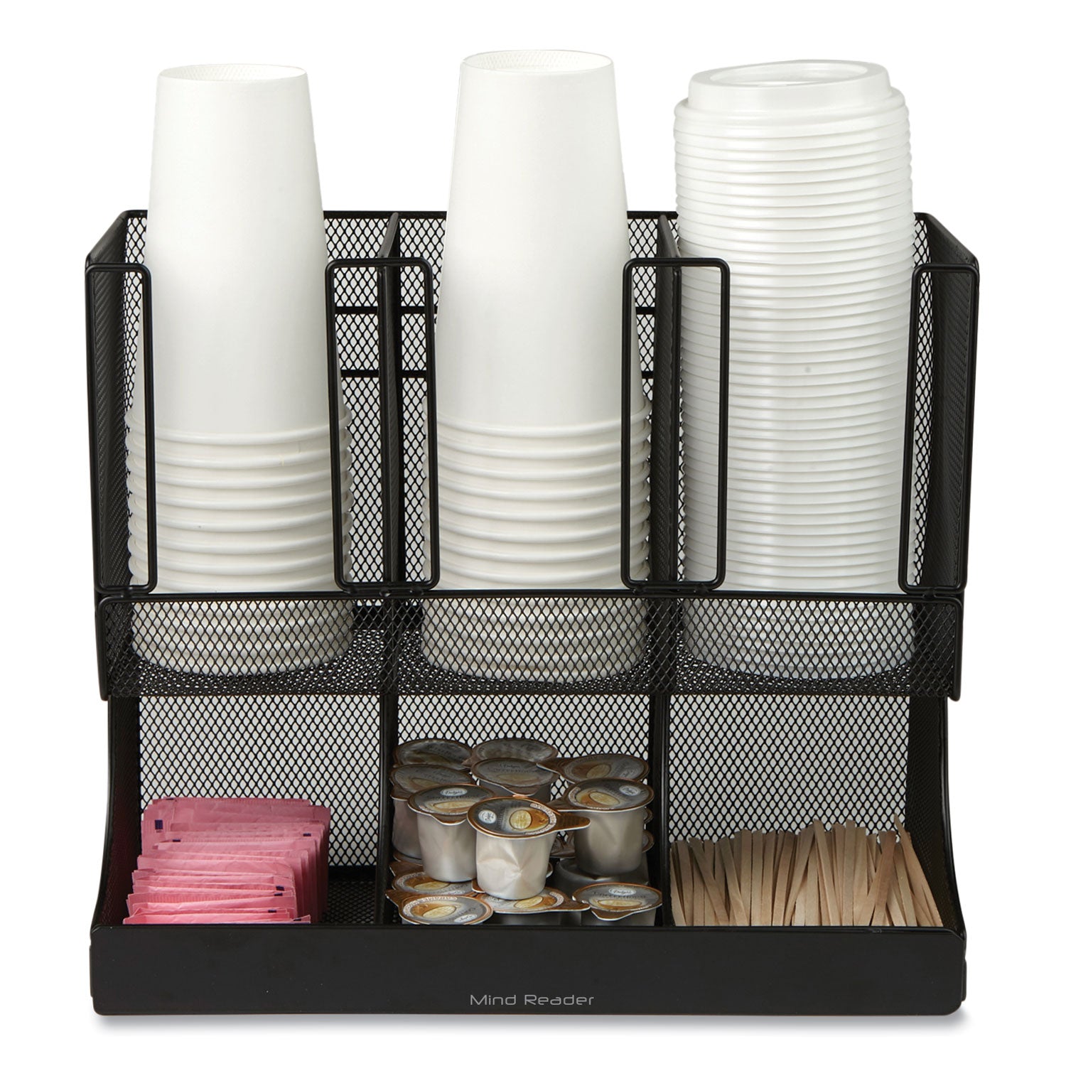 Mind Reader Network Collection 2-Tier 6-Compartment Coffee Cup and Condiment Countertop Organizer, 5 x 13 x 11.5, Black