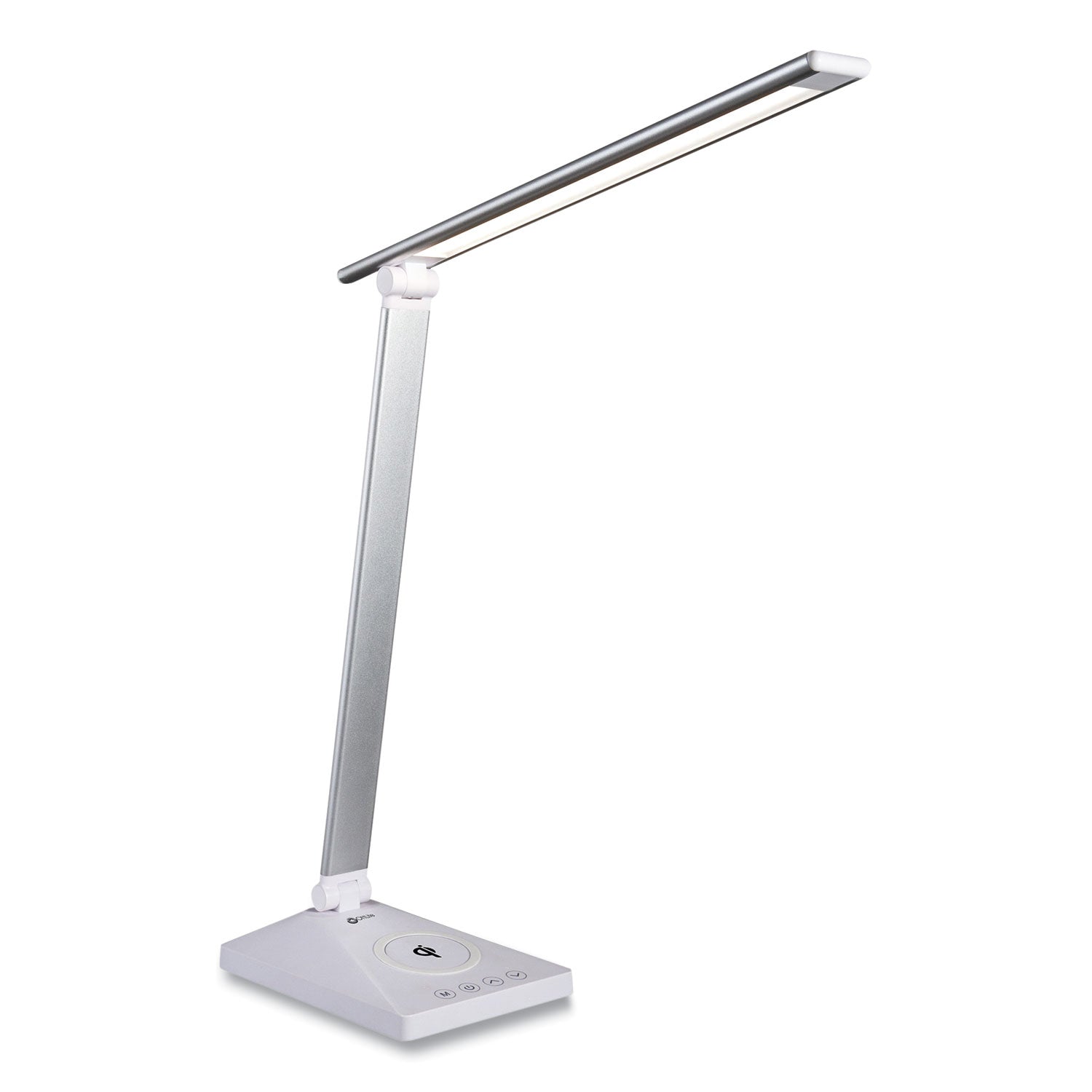 OttLite® Wellness Series Entice LED Desk Lamp with Wireless Charging, Silver Arm, 11" to 22" High, White