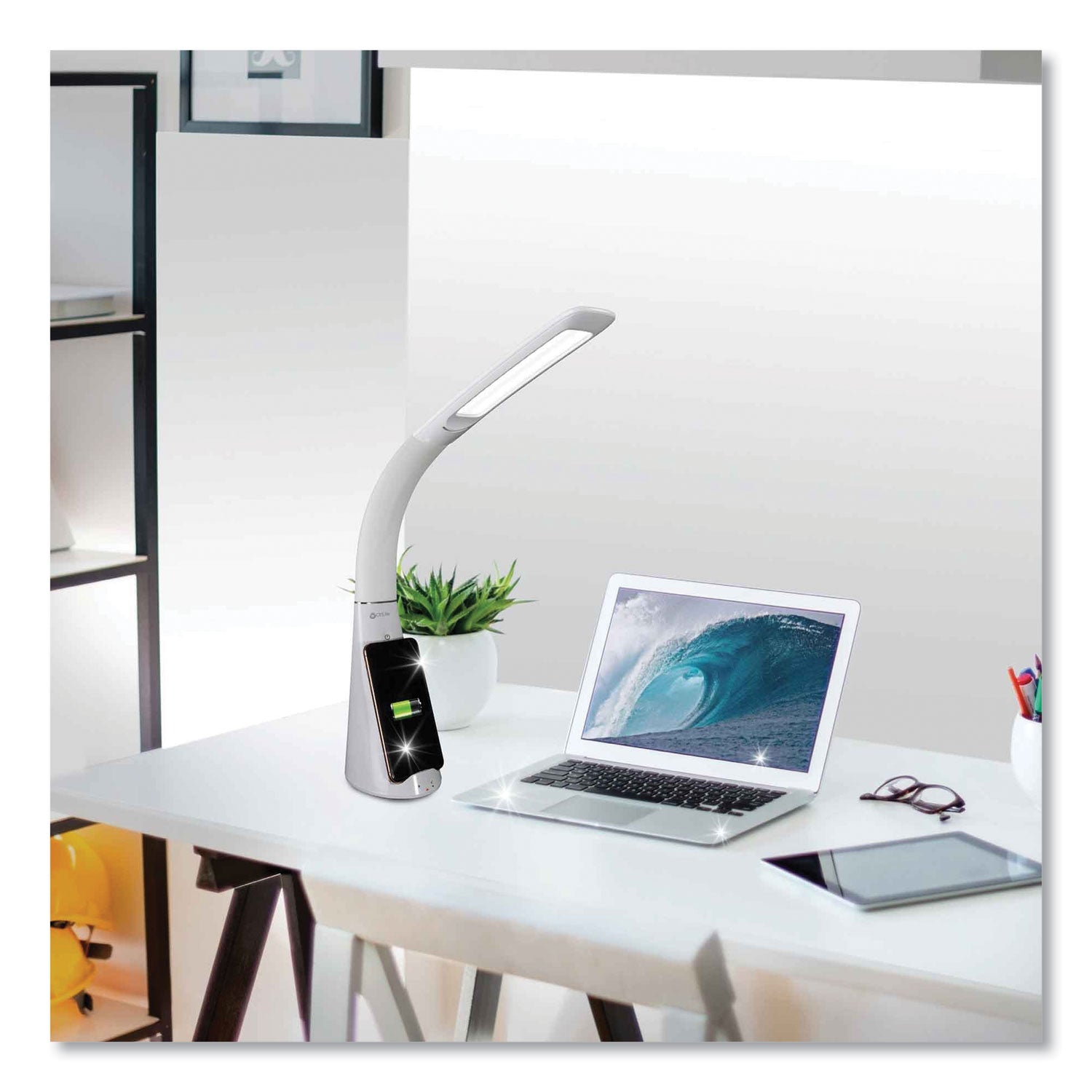 OttLite® Wellness Series Sanitizing Purify LED Desk Lamp with Wireless Charging, 26" High, White