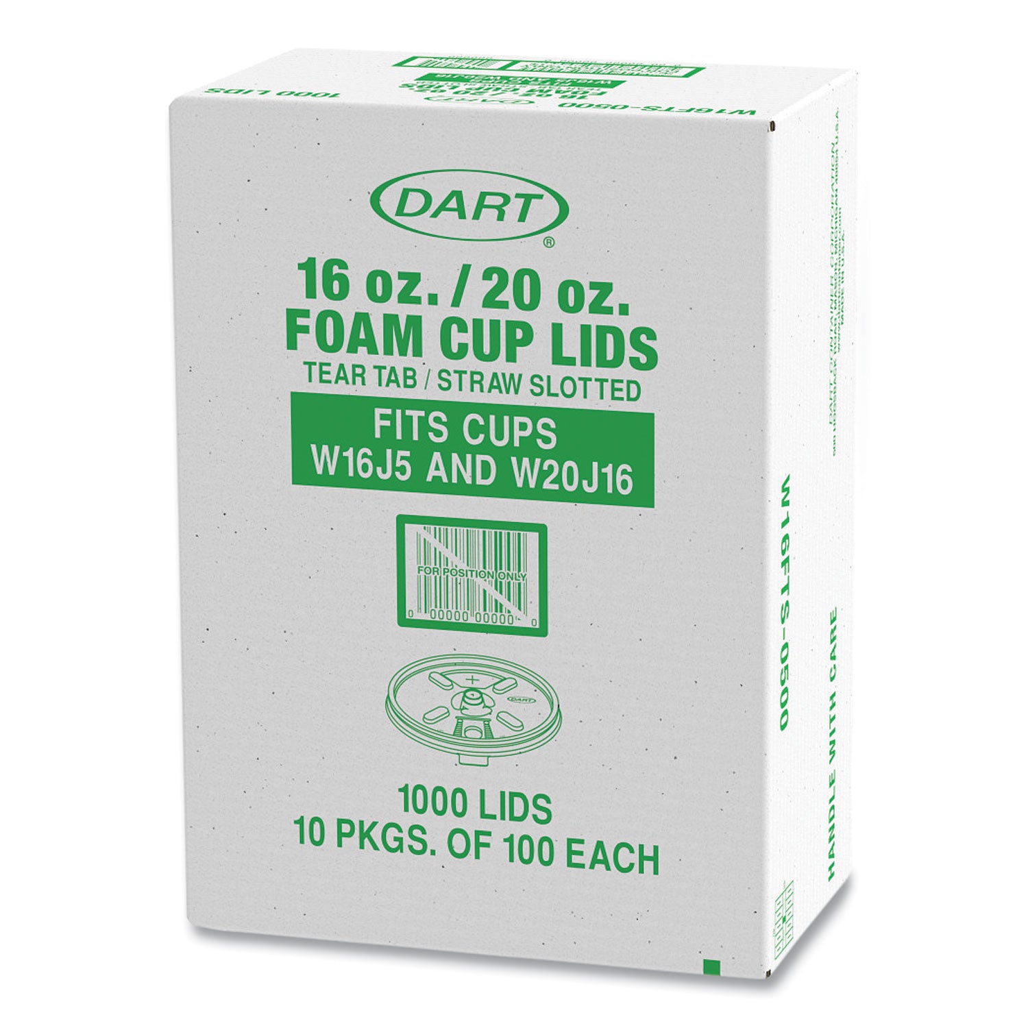 Dart® Lids for Foam Cups and Containers, Fits 16 oz/20 oz Hot Cups, Plastic, Translucent, 1,000/Carton
