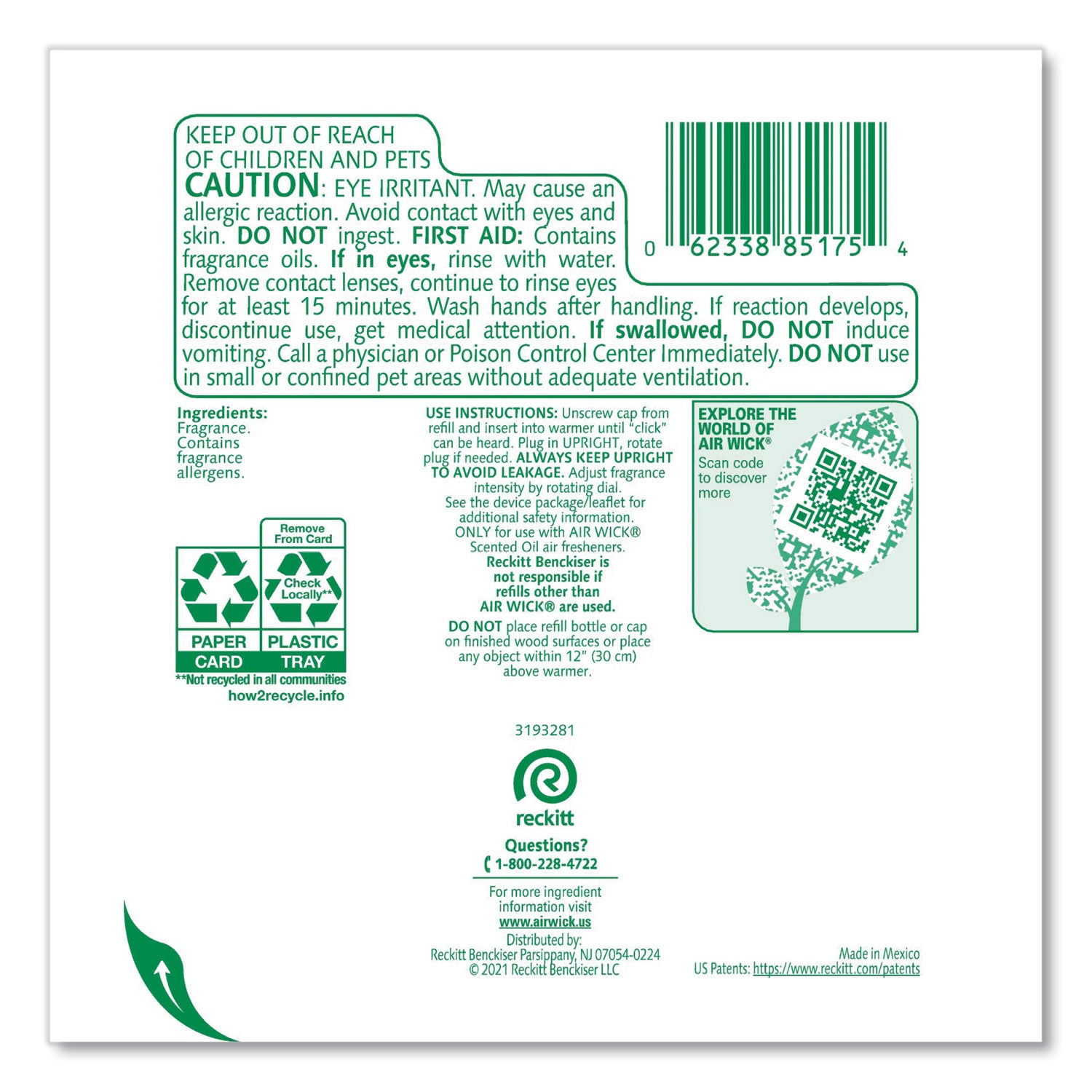 Air Wick® Scented Oil Twin Refill, Hawai'i Exotic Papaya/Hibiscus Flower, 0.67 oz, 2/Pack, 6 Packs/Carton