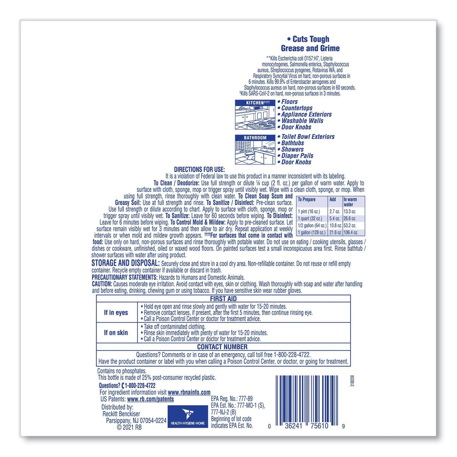 LYSOL® Brand Clean and Fresh Multi-Surface Disinfectant Cleaner, Sparkling Lemon and Sunflower Essence, 144 oz Bottle, 4/Carton