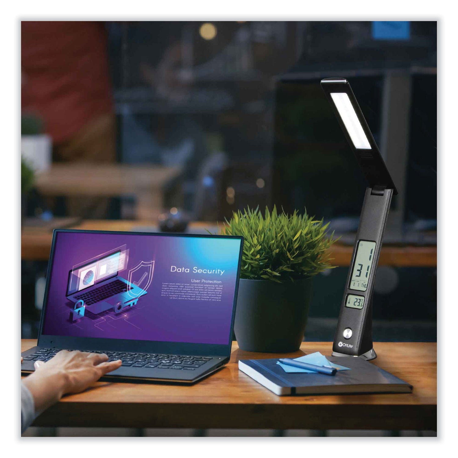 OttLite® Wellness Series Rise LED Desk Lamp with Digital Display, 12" to 19" High, Black