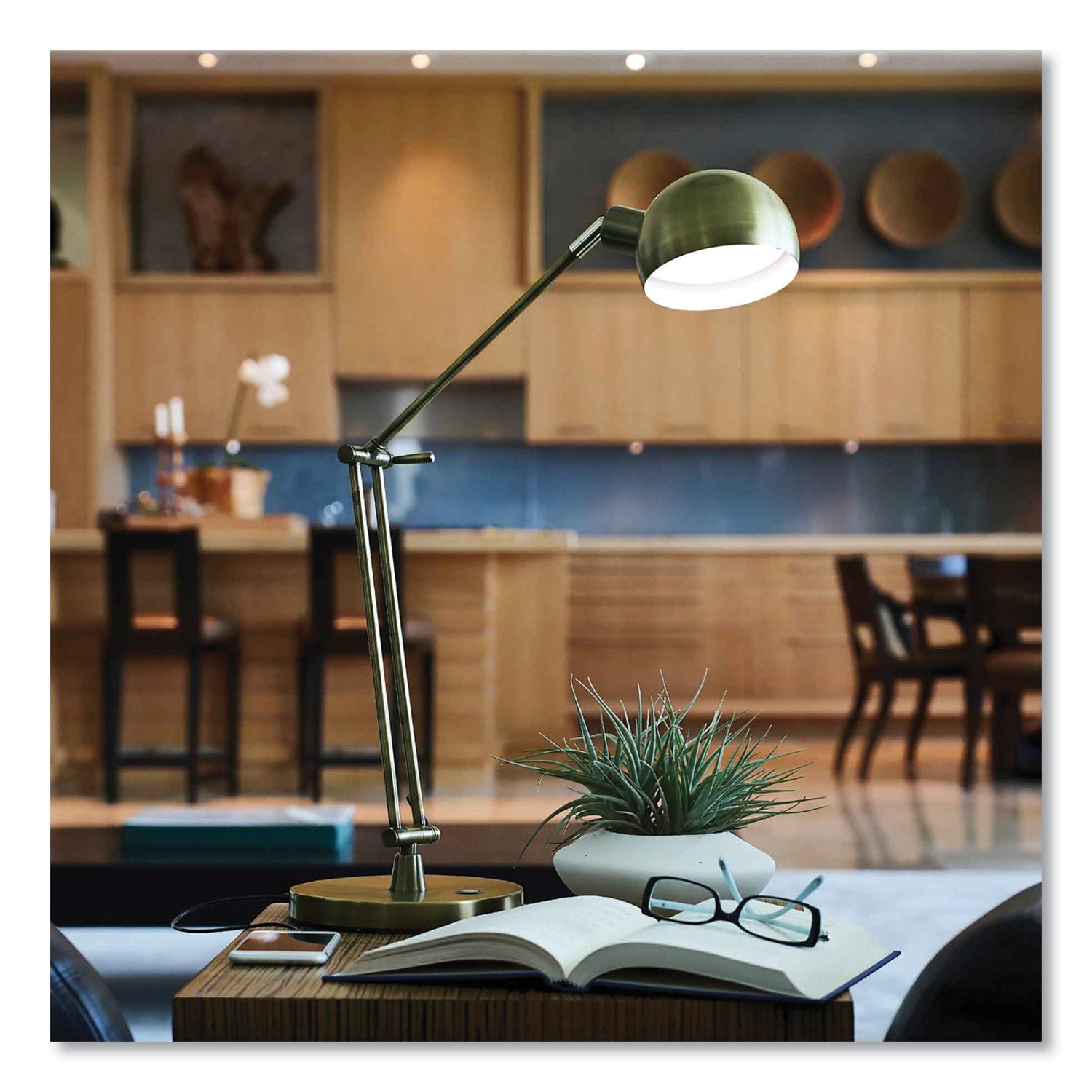 OttLite® Wellness Series Refine LED Desk Lamp, 27" High, Antiqued Brass