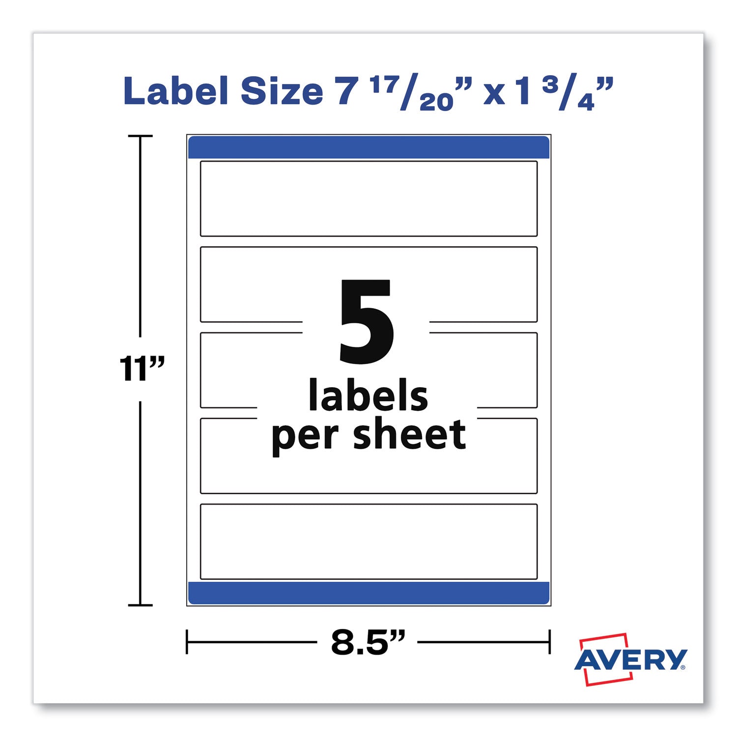 Avery® Rectangle Labels, Inkjet/laser Printers, 7.85 X 1.75, Textured White, 5/sheet, 10 Sheets/pack