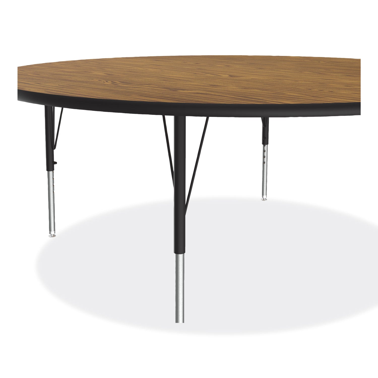 Correll® Height Adjustable Activity Tables, Round, 60" x 19" to 29", Medium Oak Top, Black Legs, 4/Pallet