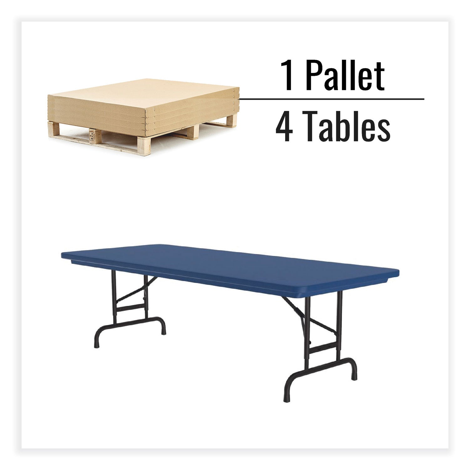 Correll® Adjustable Folding Tables, Rectangular, 72" x 30" x 22" to 32", Blue Top, Black Legs, 4/Pallet