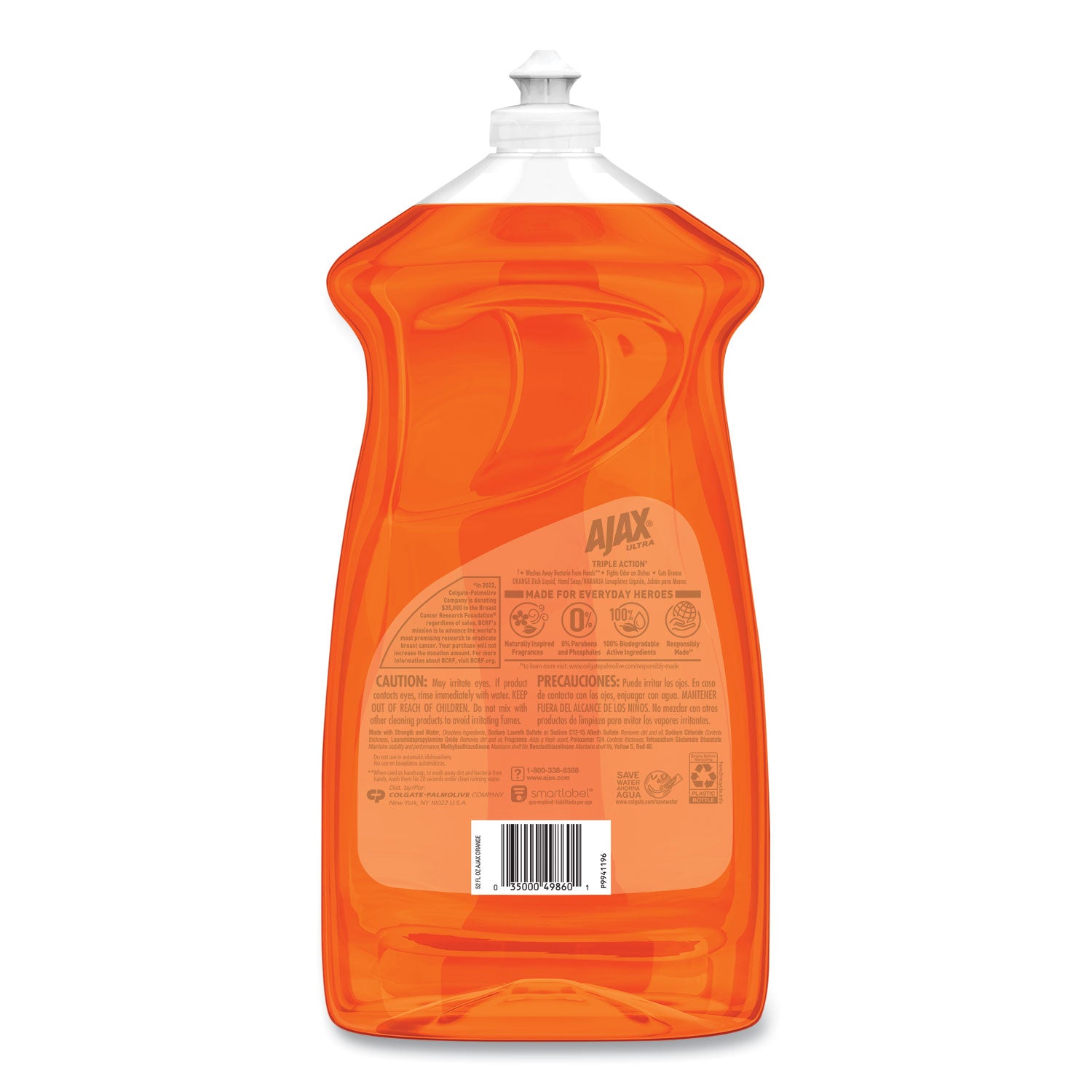 Ajax® Dish Detergent, Liquid, Antibacterial, Orange, 52 Oz, Bottle, 6/carton