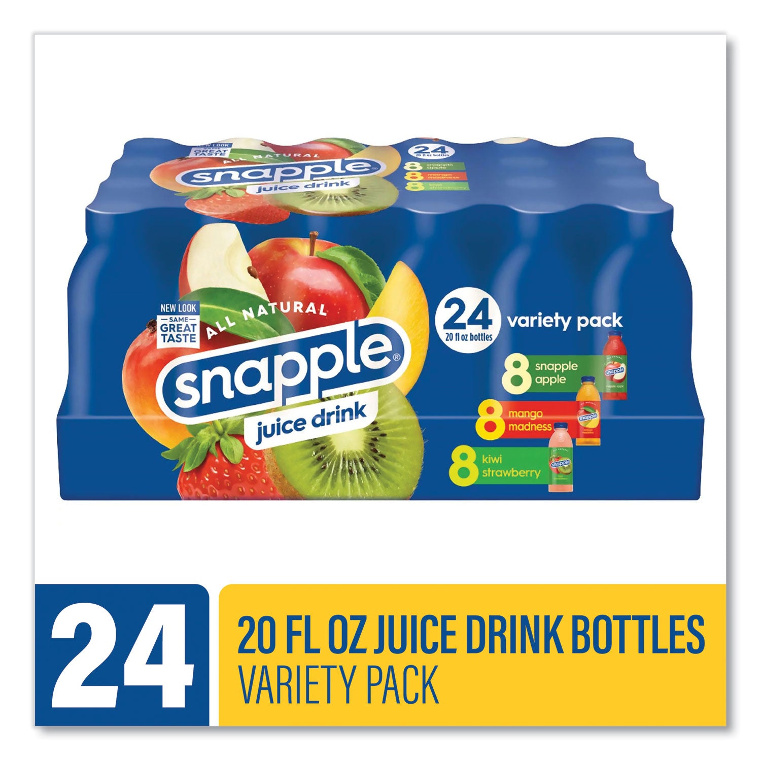 Snapple® Juice Drink Variety Pack, Snapple Apple, Kiwi Strawberry, Mango Madness, 20 oz Bottle, 24/Carton