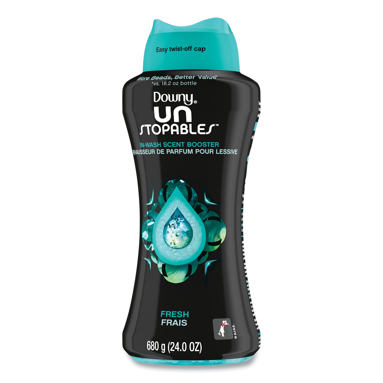 Downy® Unstopables In-Wash Scent Booster Beads, Fresh Scent, 24 oz Pour Bottle, 4/Carton