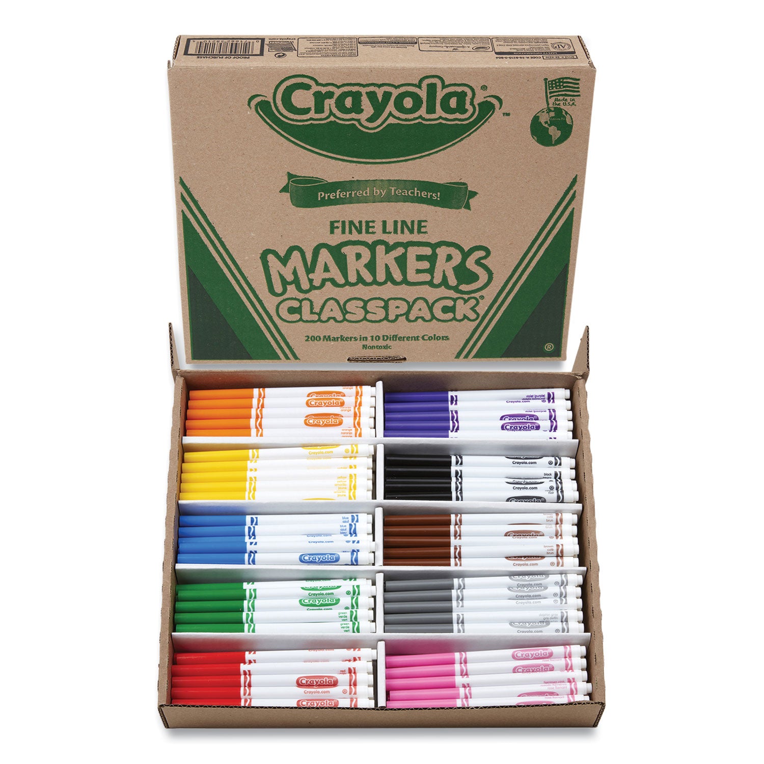 Crayola® Fine Line 200-Count Classpack Non-Washable Marker, Fine Bullet Tip, Assorted Colors, 200/box
