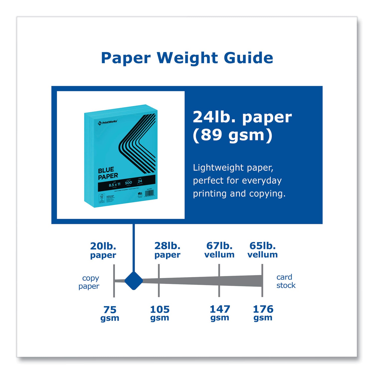 PrintWorks® Professional Color Paper, 24 lb Text Weight, 8.5 x 11, Blue, 500/Ream