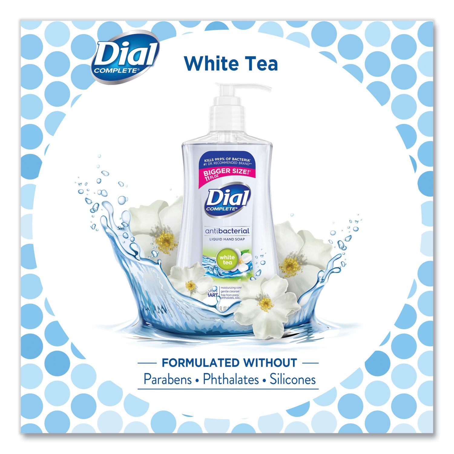 Dial® Antibacterial Liquid Hand Soap, White Tea Scent, 11 oz, 12/Carton