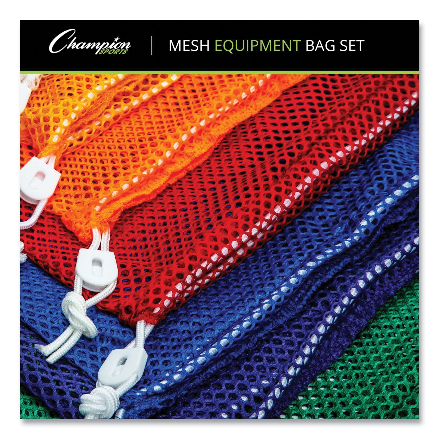 Champion Sports Heavy-Duty Mesh Bag, 12" X 18", Gold, Green, Orange, Purple, Royal Blue, Scarlet Red, 6/set