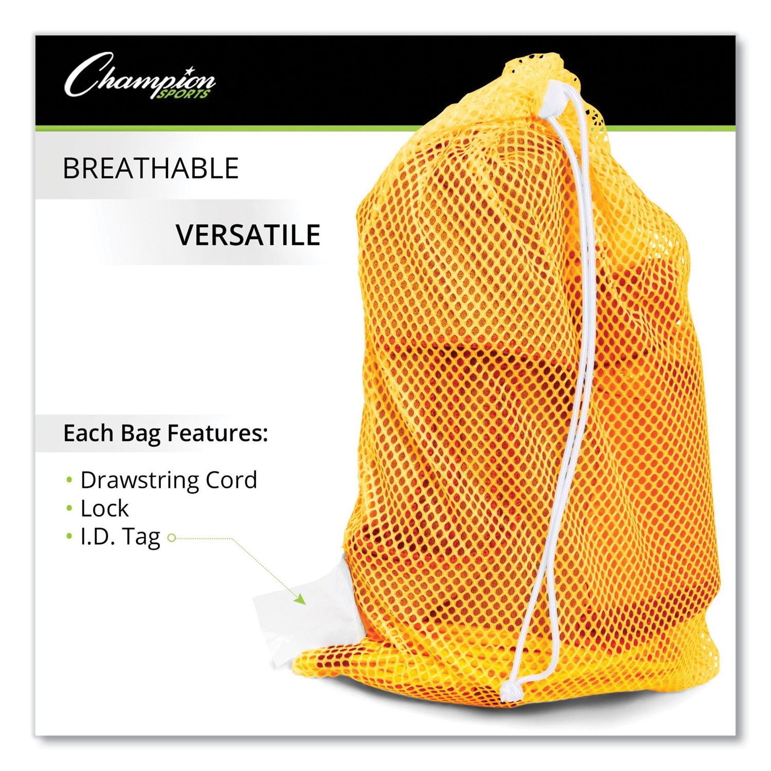 Champion Sports Heavy-Duty Mesh Bag, 12" X 18", Gold, Green, Orange, Purple, Royal Blue, Scarlet Red, 6/set