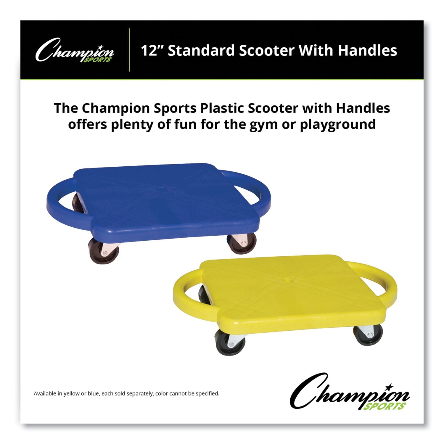 Champion Sports Scooter With Handles, Blue/yellow, 4 Rubber Swivel Casters, Plastic, 12 X 12