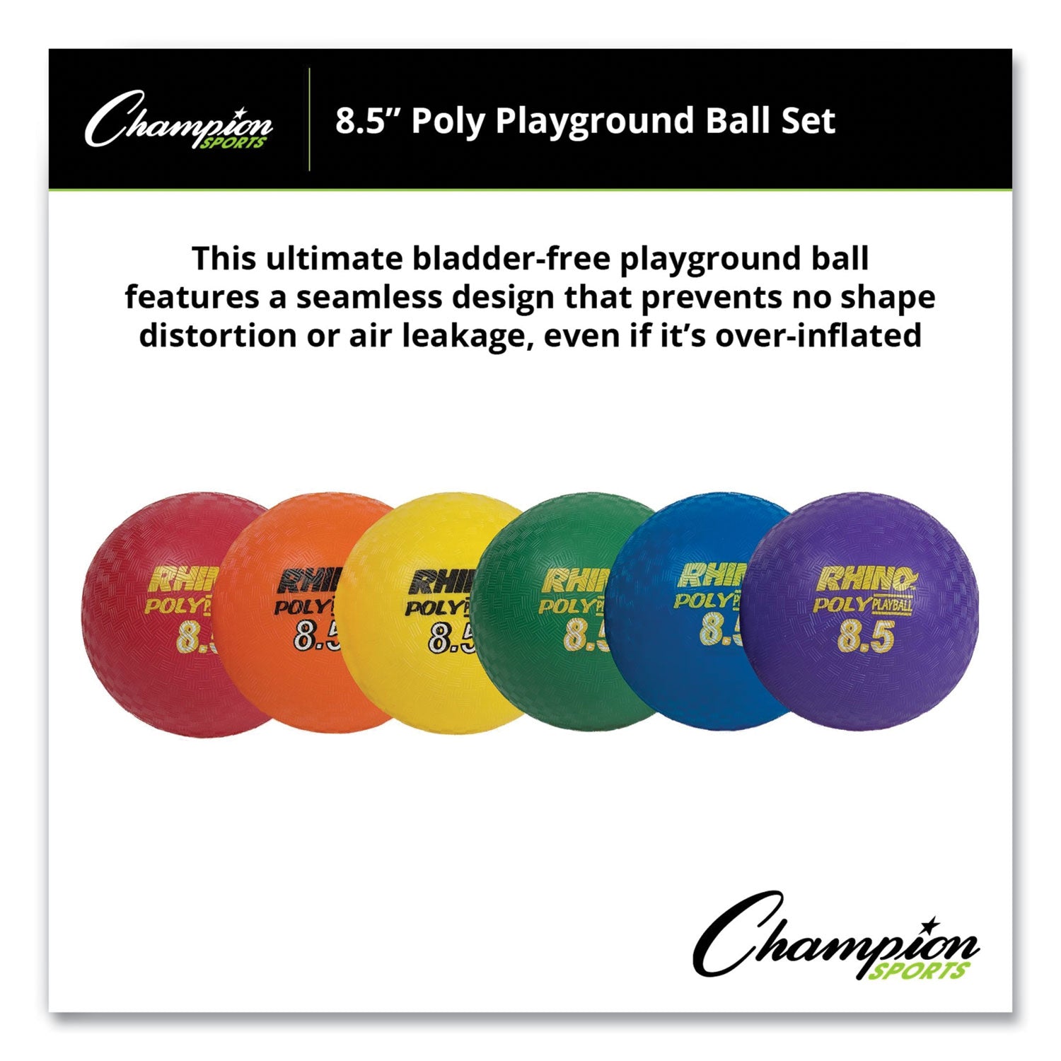 Champion Sports Rhino Playground Ball Set, 8.5" Diameter, Assorted Colors, 6/set