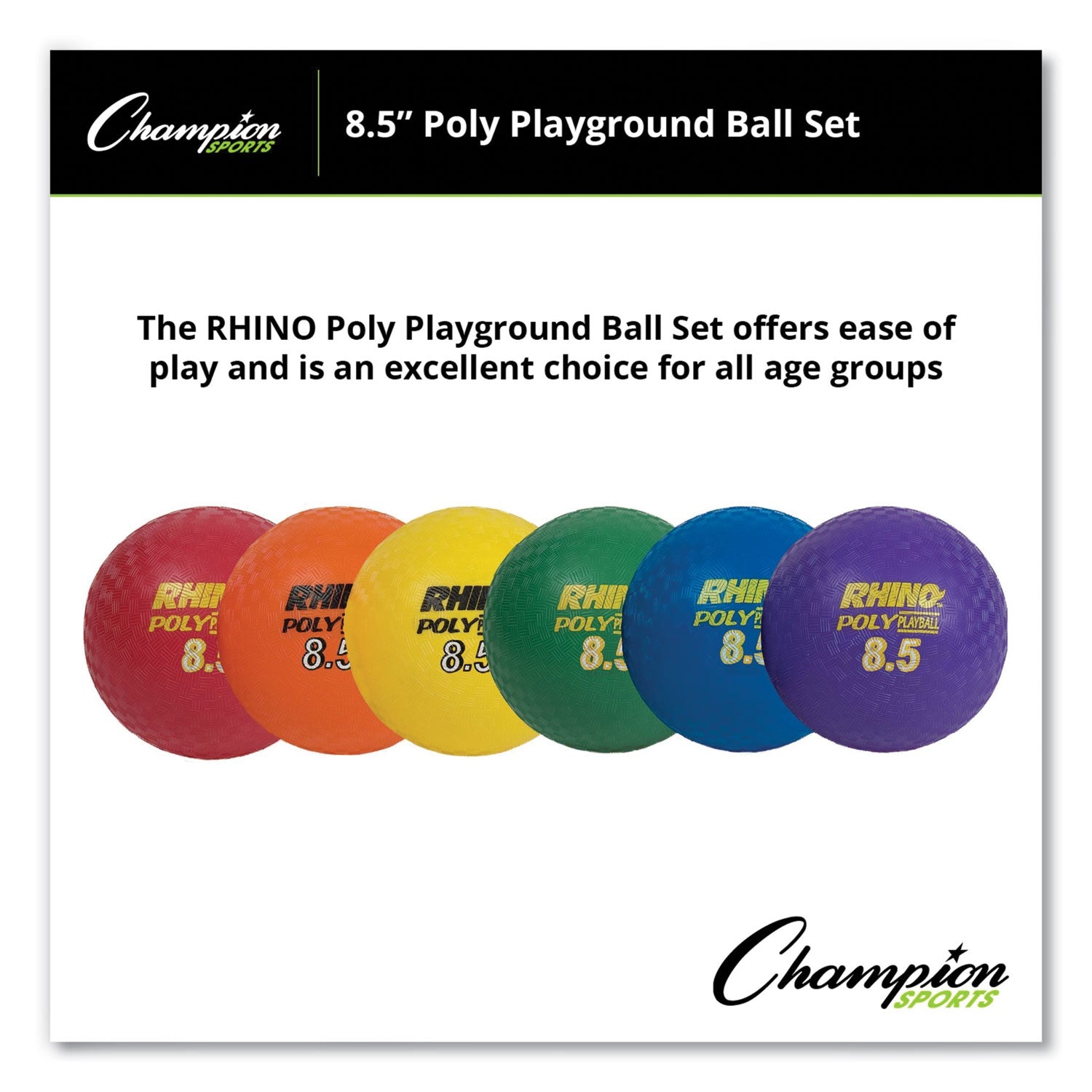Champion Sports Rhino Playground Ball Set, 8.5" Diameter, Assorted Colors, 6/set