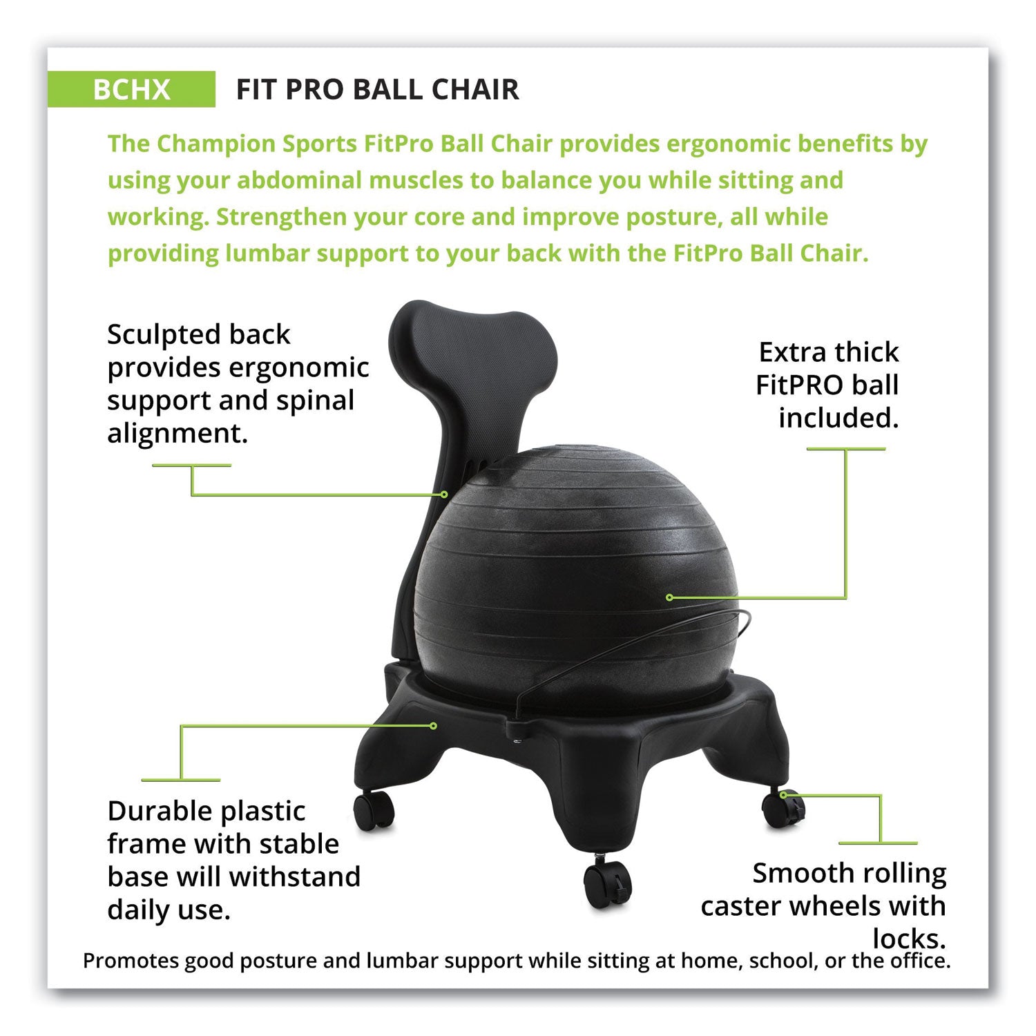 Champion Sports Fitpro Ball Chair, Supports Up To 200 Lb, Gray