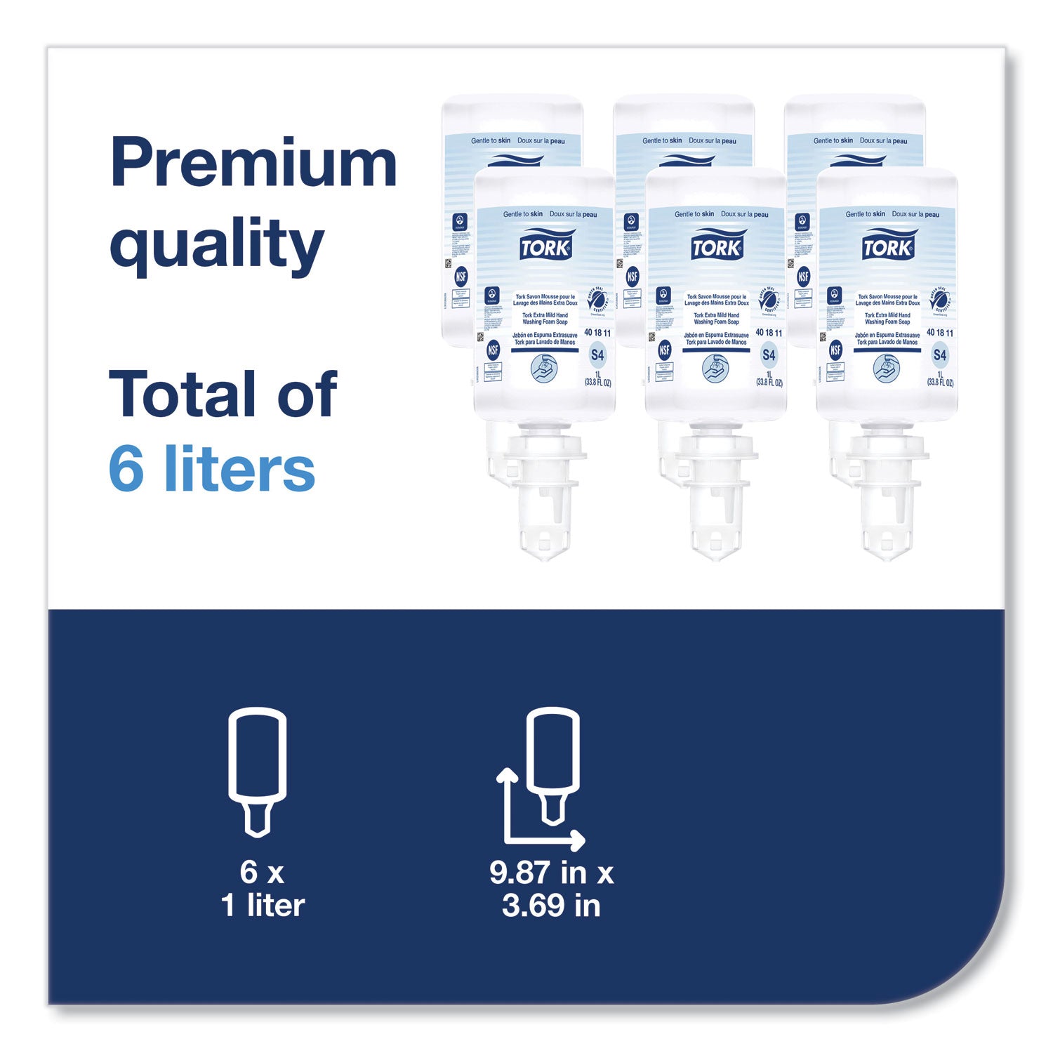 Tork® Extra Mild Foam Soap Refill, Unscented, 1 L, 6/Carton