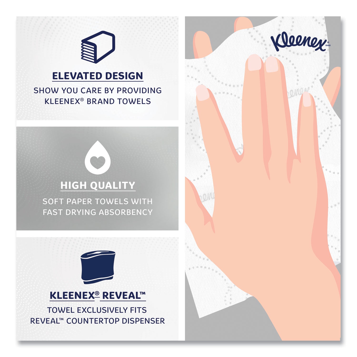 Kleenex® Reveal Multi-Fold Towels, 2-Ply, 8 X 9.4, White, 16/carton