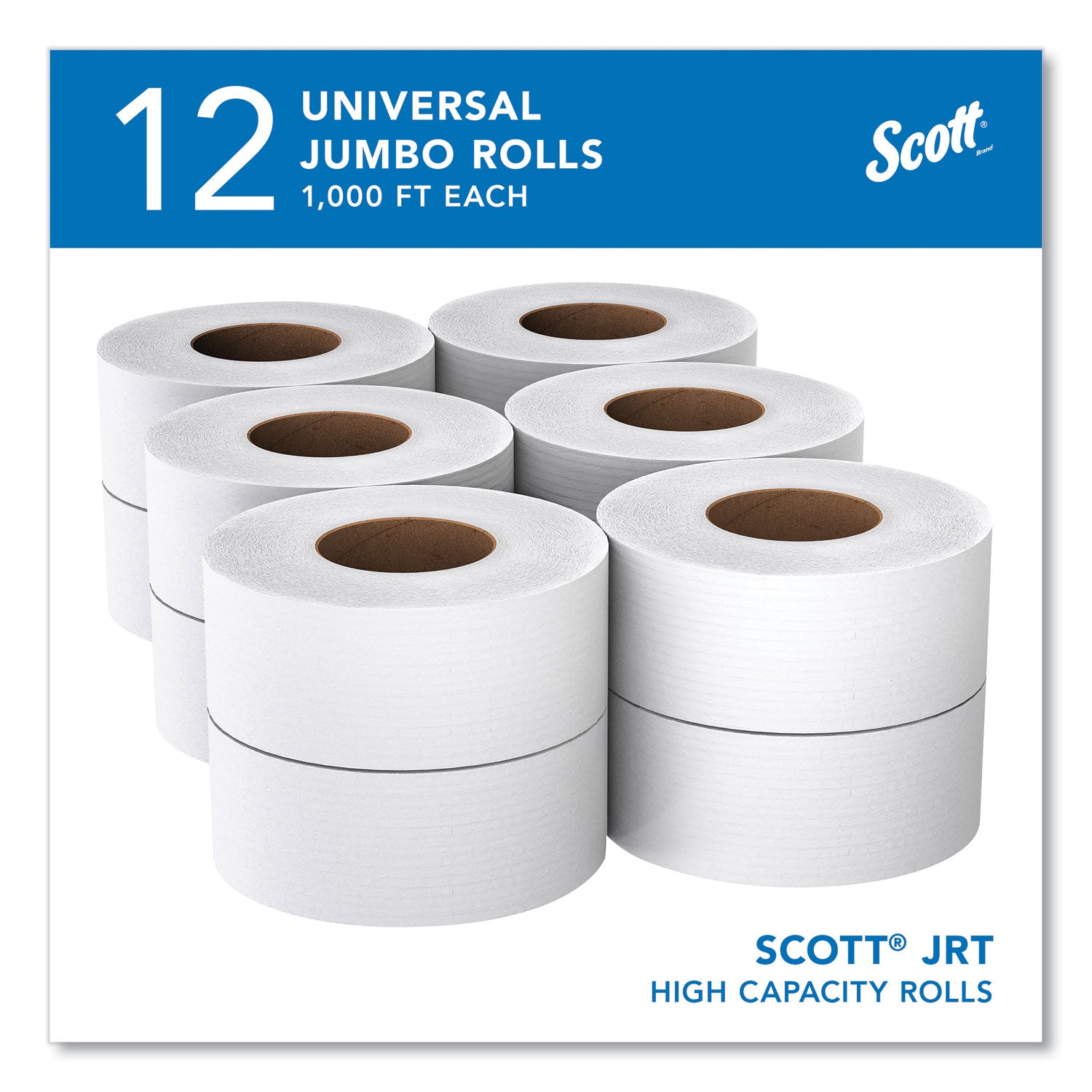 Scott® Essential JRT Jumbo Roll Bathroom Tissue, Septic Safe, 2-Ply, White, 3.55" x 1,000 ft, 12 Rolls/Carton