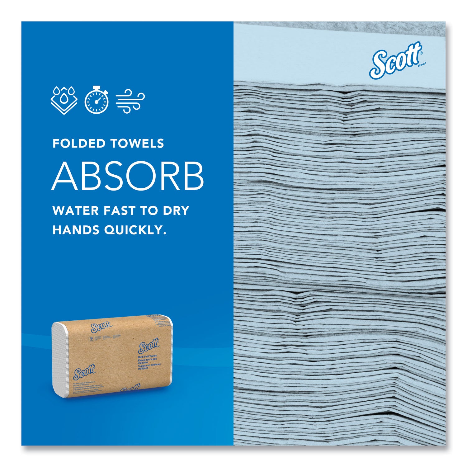 Scott® Essential Multi-Fold Towels 100% Recycled, 1-Ply, 9.2 x 9.4, White, 250/Pack, 16 Packs/Carton