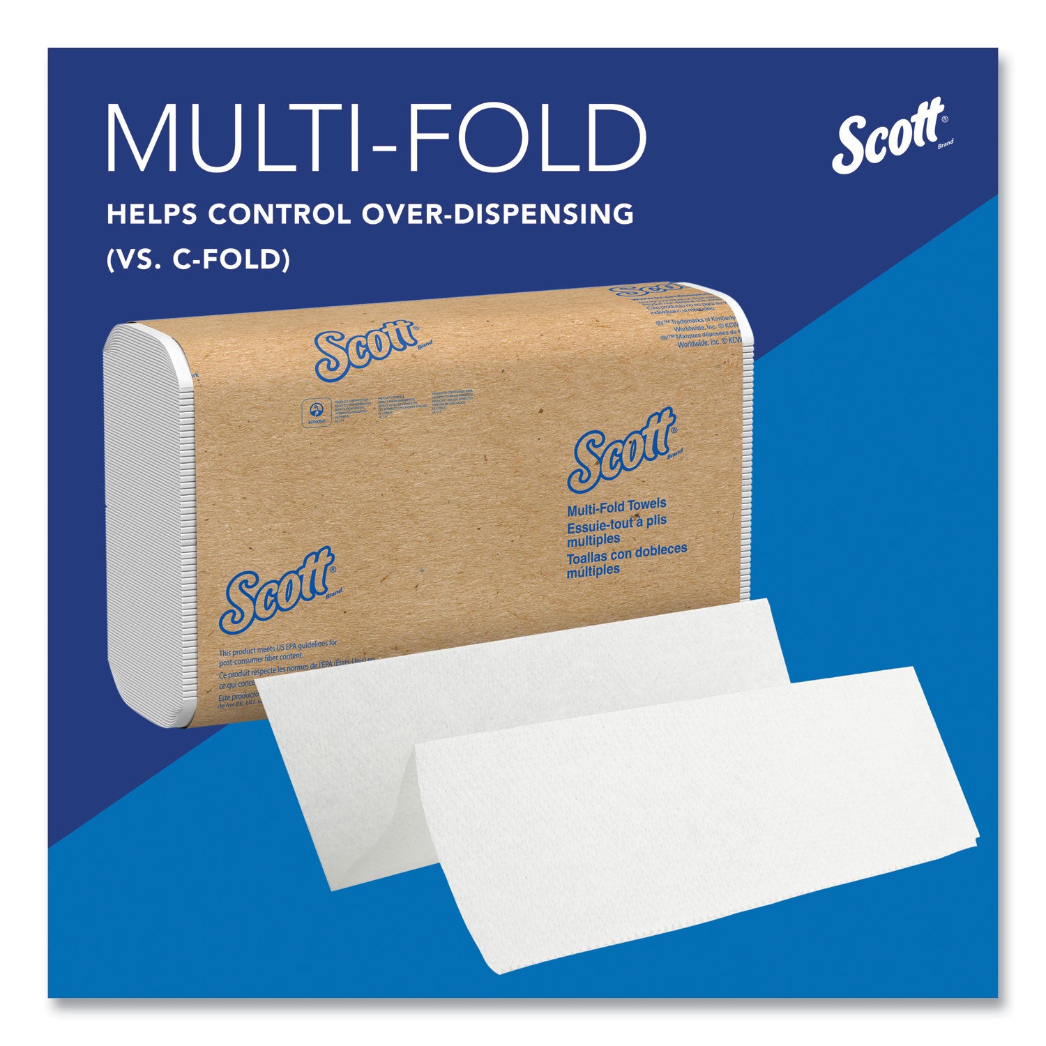 Scott® Multi-Fold Towels, Absorbency Pockets, 1-Ply, 9.2 x 9.4, White, 250 Sheets/Pack