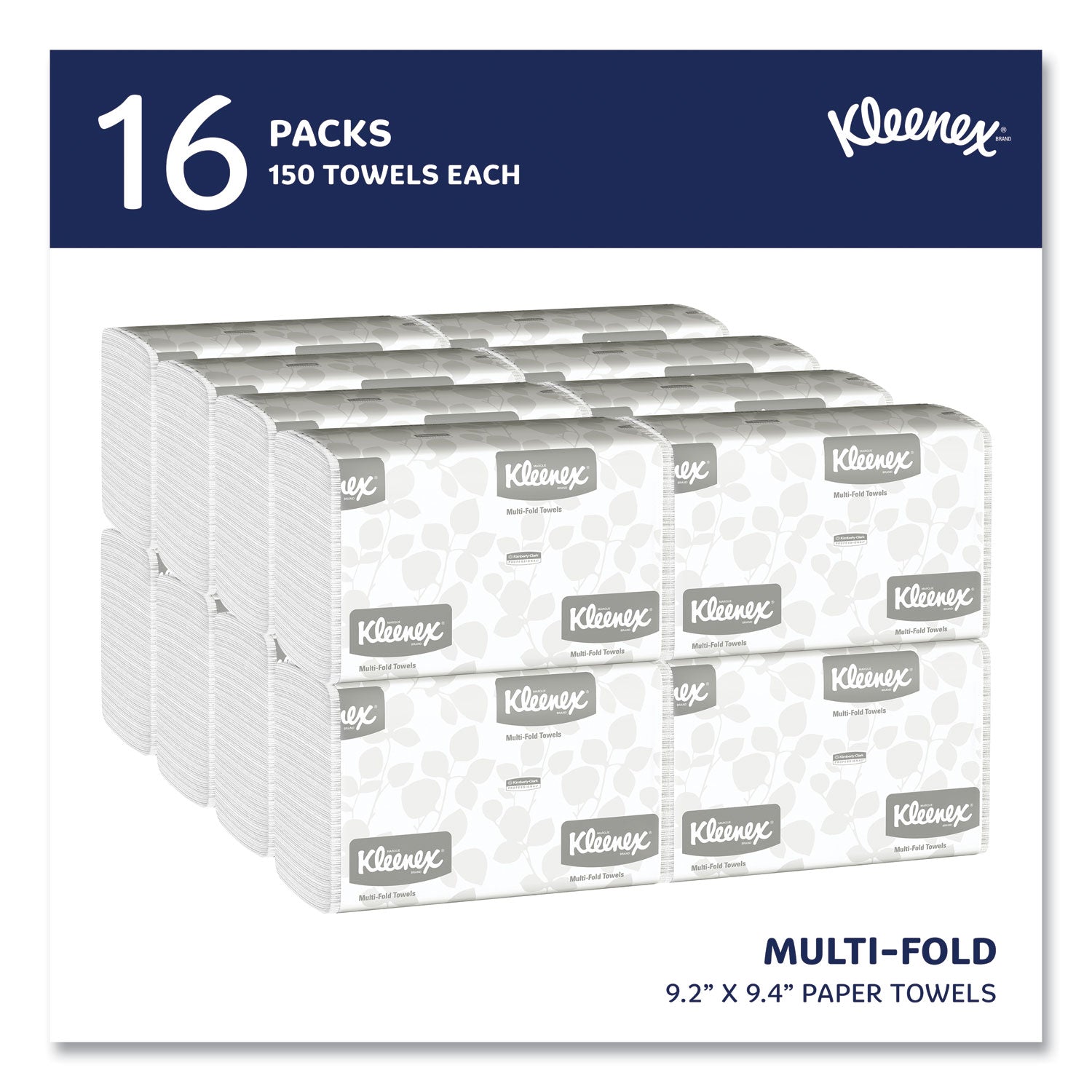 Kleenex® Multi-Fold Paper Towels, 1-Ply, 9.2 x 9.4, White, 150/Pack, 16 Packs/Carton