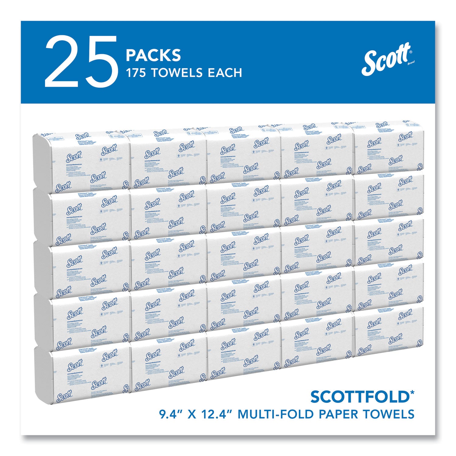 Scott® Pro Scottfold Towels, 1-Ply, 9.4 x 12.4, White, 175 Towels/Pack, 25 Packs/Carton