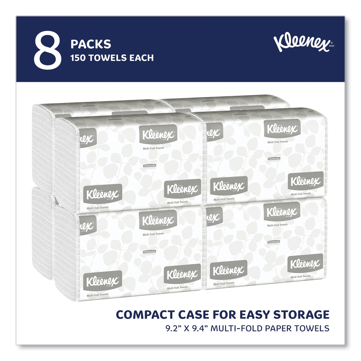 Kleenex® Multi-Fold Paper Towels, Convenience, 9.2 x 9.4, White, 150/Pack, 8 Packs/Carton