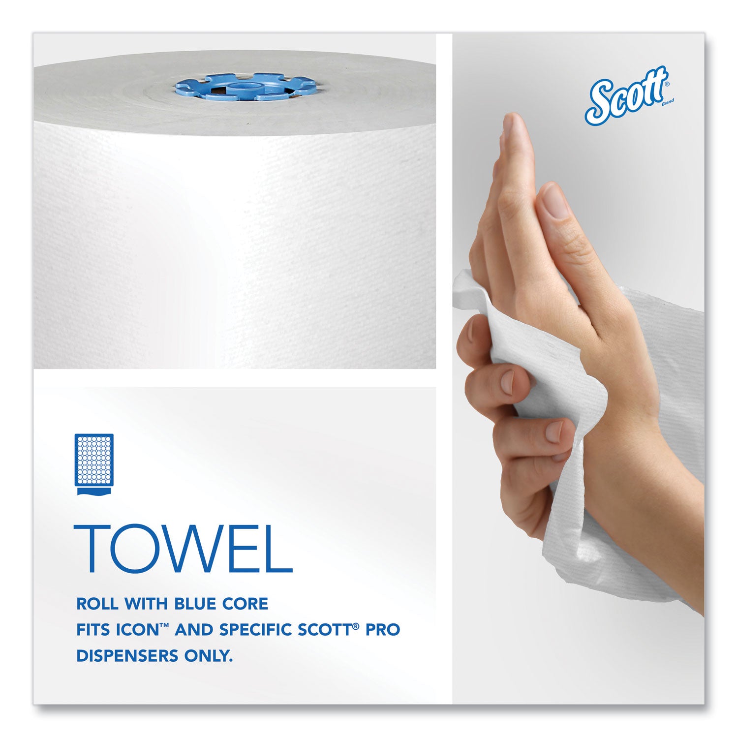 Scott® Pro Hard Roll Paper Towels with Absorbency Pockets, for Scott Pro Dispenser, Blue Core Only, 1-Ply, 7.5" x 900 ft, 6 Rolls/CT
