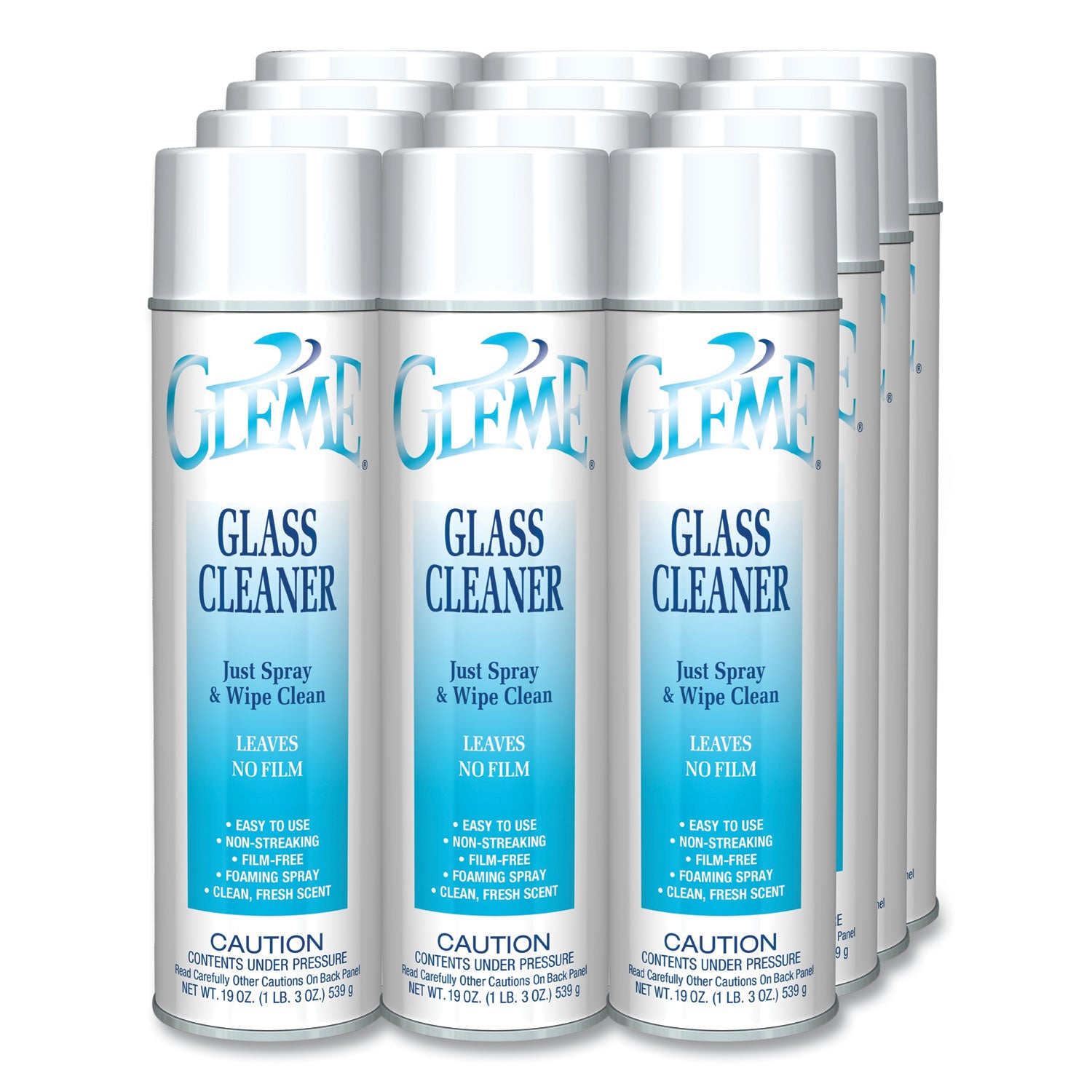 Claire® Gleme Glass Cleaner, Fresh Scent, 19 oz Aerosol Spray, Dozen