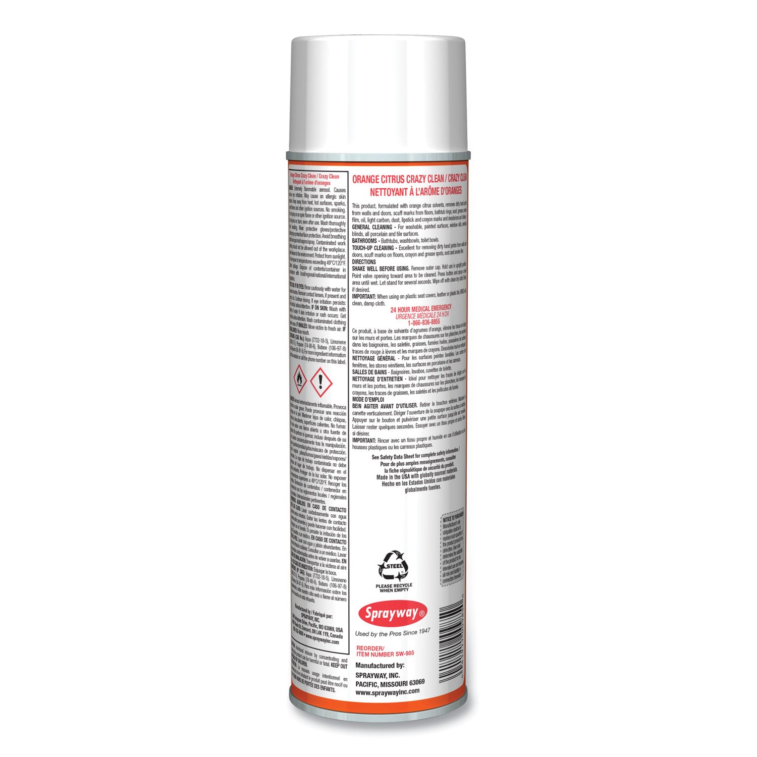 Sprayway® Orange Citrus Crazy Clean, Orange Scent, 19 oz Aerosol Spray, Dozen