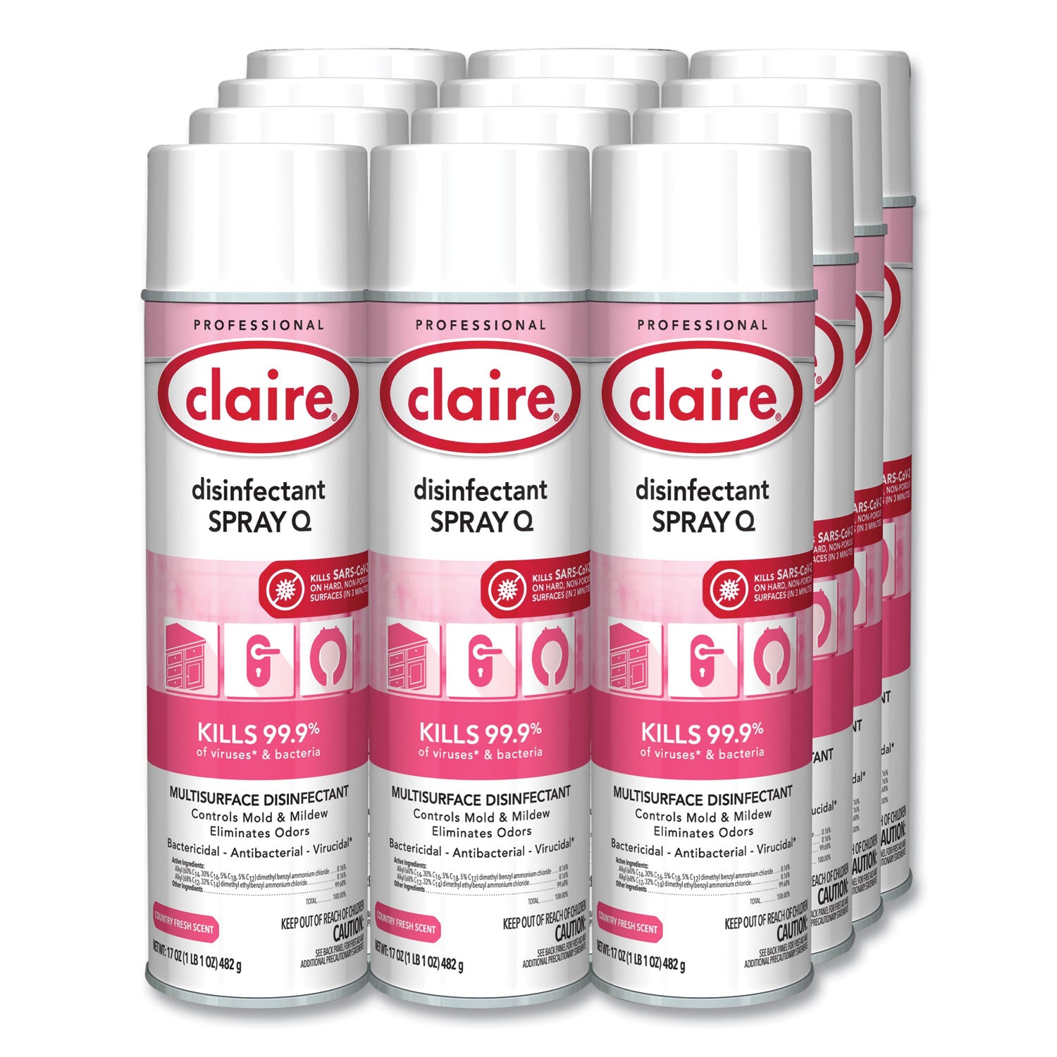 Claire® Spray Q Disinfectant, Country Fresh Scent, 17 oz Aerosol Spray, Dozen