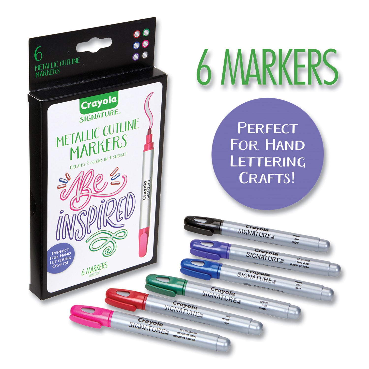 Crayola® Signature Metallic Outline Paint Markers, Bullet Tip, Assorted Colors, 6/Pack