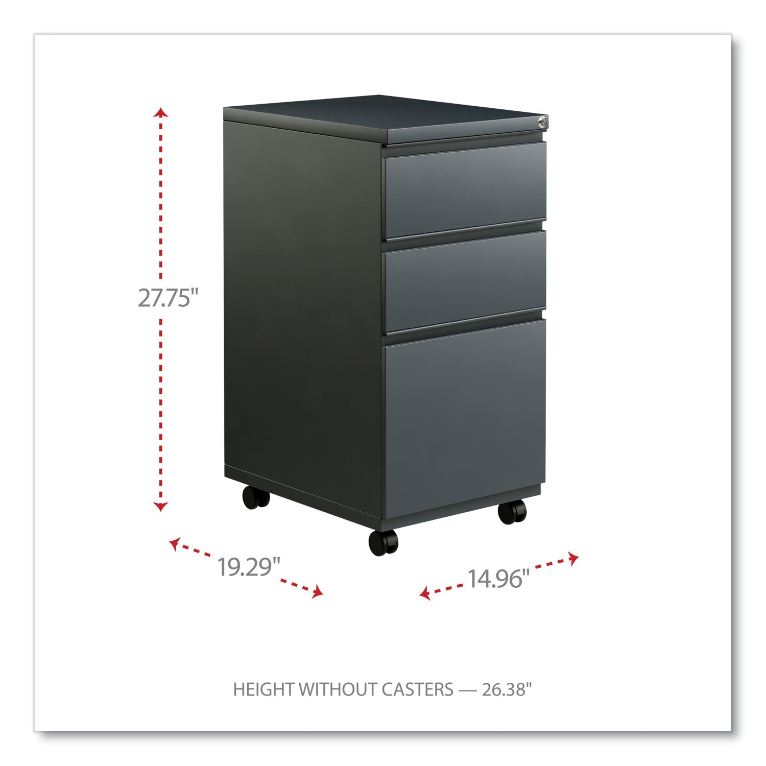 Alera® File Pedestal With Full-Length Pull, Left Or Right, 3-Drawers: Box/box/file, Legal/letter, Charcoal, 14.96" X 19.29" X 27.75"